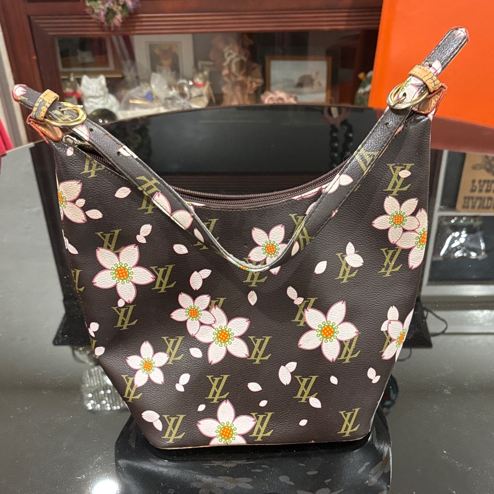 Floral Designer Women's Bag - Brown and Pink